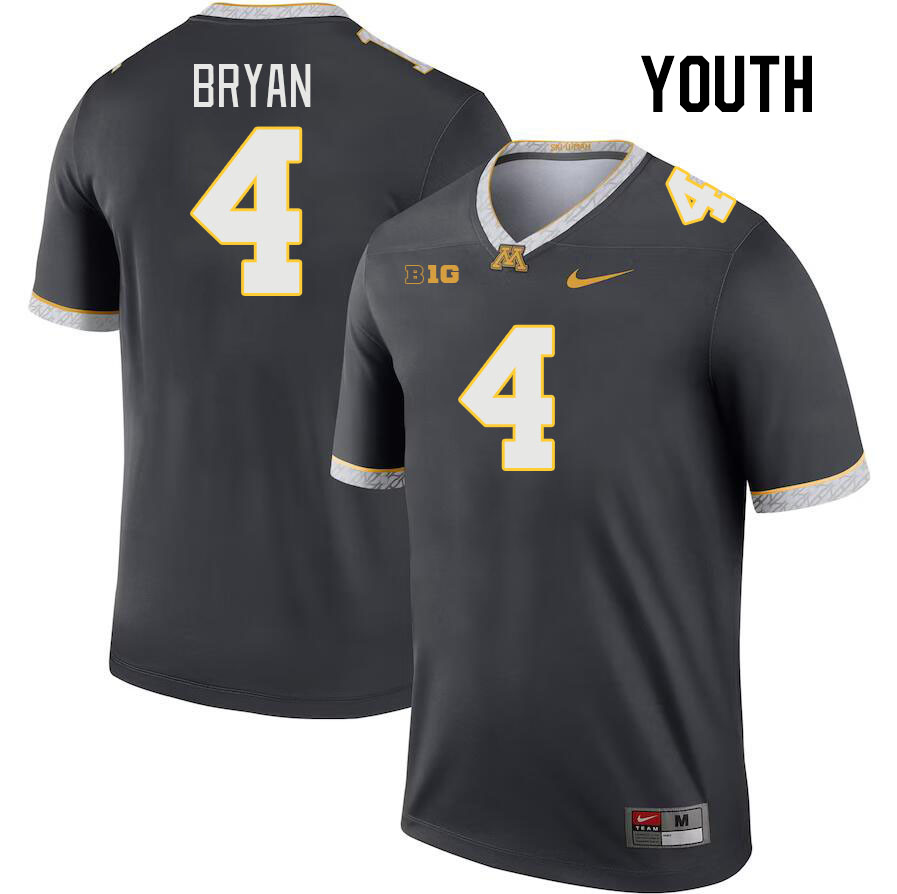 Youth #4 Za'Quan Bryan Minnesota Golden Gophers College Football Jerseys Stitched Sale-Charcoal